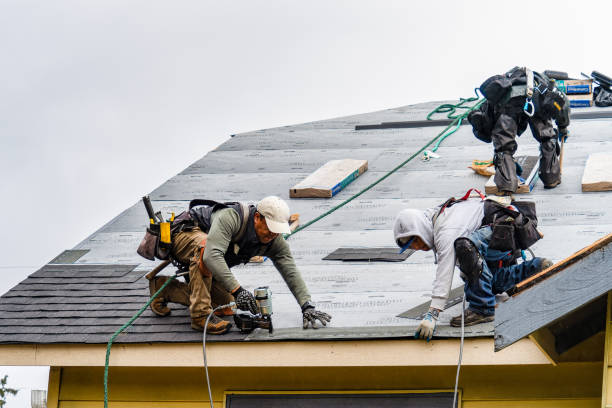 Professional Gutter Installation technician working in Bowlus, MN